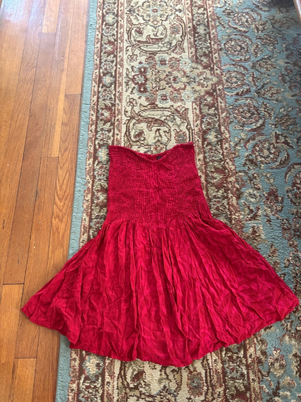 Indah Red Strapless Smocked Dress